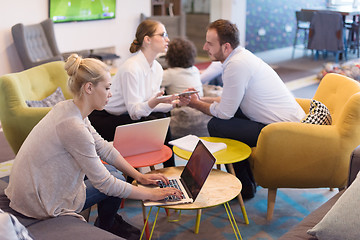 Image showing Startup Business Team At A Meeting at modern office building