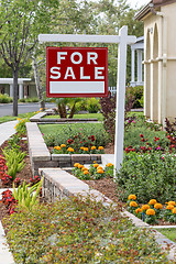 Image showing Home For Sale Real Estate Sign in Front of New House