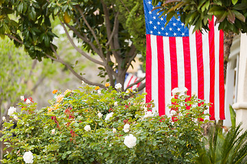 Image showing Front Porches with American Flags.