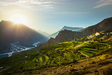 Image showing Dhankar gompa and Dhankar village in Spiti village, Himachal Pra