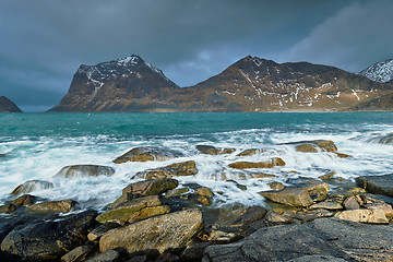 Image showing Rocky coast of fjord in Norway