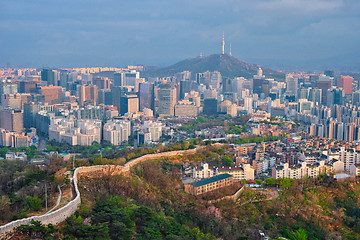 Image showing Seoul skyline on sunset, South Korea.