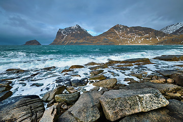 Image showing Rocky coast of fjord in Norway