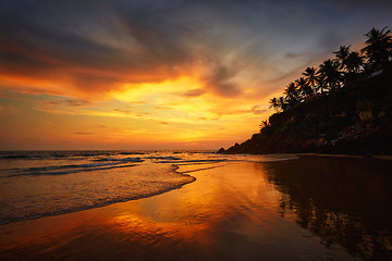 Image showing Sunset on Varkala beach, Kerala, India