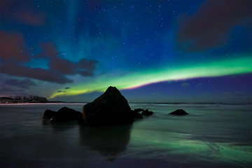 Image showing Aurora borealis northern lights. Lofoten islands, Norway