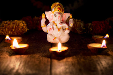 Image showing Ganesha with Diwali lights