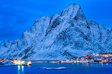 Image showing Reine village at night. Lofoten islands, Norway