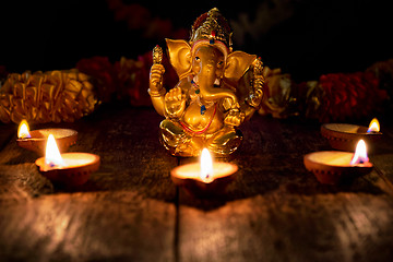 Image showing Ganesha with Diwali lights