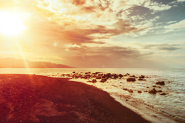 Image showing a dark sand beach in northern Bali Indonesia