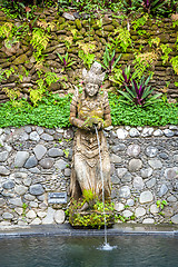 Image showing Old stone figural fountain on a pond, Bali