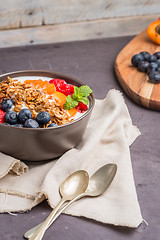 Image showing Yogurt with baked granola and berries