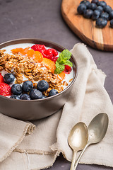 Image showing Yogurt with baked granola and berries