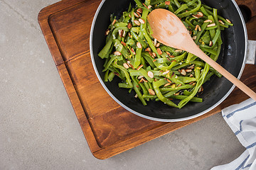 Image showing Green beans with roasted almonds