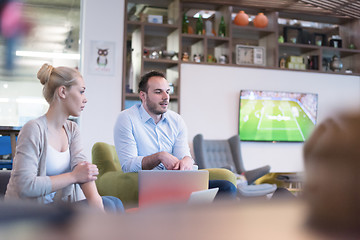 Image showing Startup Business Team At A Meeting at modern office building