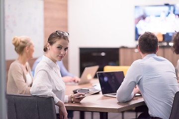 Image showing Startup Business Team At A Meeting at modern office building