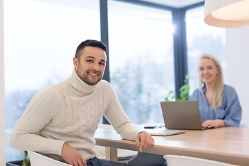 Image showing Startup Business Team At A Meeting at modern office building