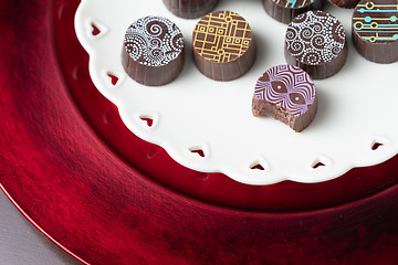 Image showing Artisan Fine Chocolate Candy On Serving Dish with Heart Design