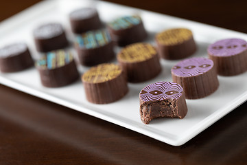 Image showing Artisan Fine Chocolate Candy On Serving Dish