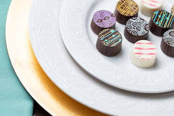 Image showing Artisan Fine Chocolate Candy On Serving Dish