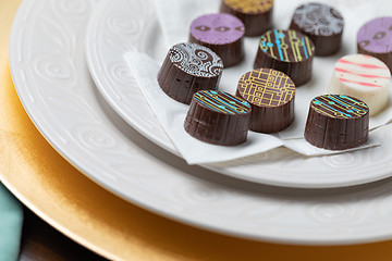 Image showing Artisan Fine Chocolate Candy On Serving Dish