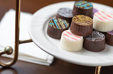 Image showing Artisan Fine Chocolate Candy On Serving Dish