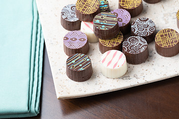 Image showing Artisan Fine Chocolate Candy On Serving Dish