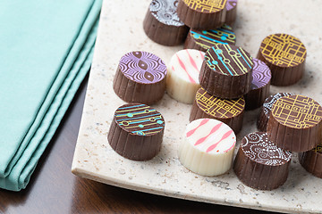 Image showing Artisan Fine Chocolate Candy On Serving Dish