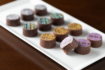 Image showing Artisan Fine Chocolate Candy On Serving Dish