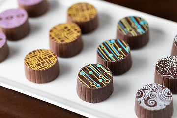 Image showing Artisan Fine Chocolate Candy On Serving Dish