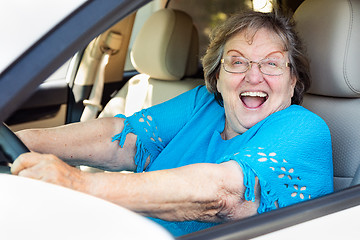 Image showing Happy Senior Woman Driving New Car