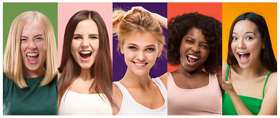 Image showing collage of photos of attractive smiling happy women