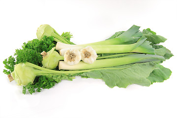 Image showing Parsley, Garlic, Leeks and Kohlrabi. 