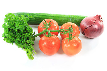 Image showing Products for Organic Cucumbers and Tomatoes Salad. 