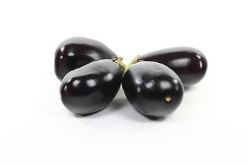 Image showing Pile Italian Baby Eggplants on white. 