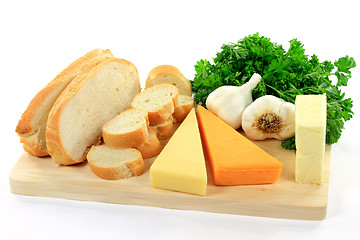 Image showing Products for home made spread Garlic Bread. 