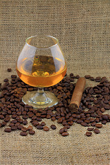 Image showing Cognac, coffee and Cigar. 