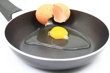 Image showing Cracking organic raw egg to be fried for breakfast 