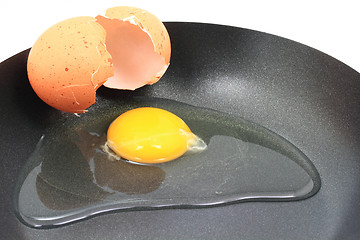 Image showing Organic raw egg ready to be fried close up. 