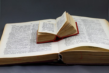 Image showing Big size and miniature  dictionaries. 