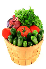 Image showing Fresh Vegetables and Seasonings in Bucket Basket.  