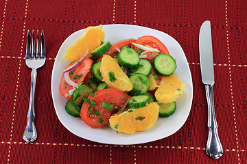 Image showing Served in dish, fruits and vegetables salad. 