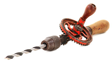 Image showing Antique Hand Drill - close-up photo. 