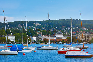 Image showing Yachts Moored at Lake Zurich