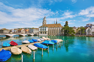 Image showing Moored Boats on Limmat River