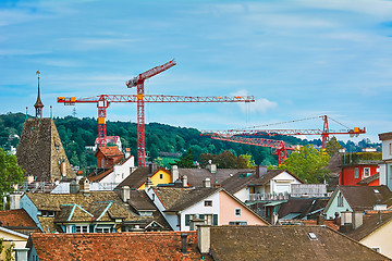 Image showing Tower Cranes in Zurich