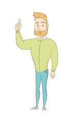 Image showing Hippie man with open mouth pointing finger up.