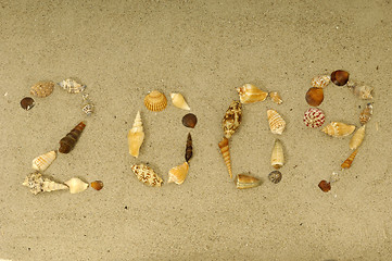 Image showing 2009 written with shells