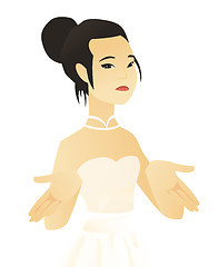 Image showing Young asian fiancee shrugging shoulders.