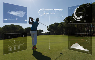 Image showing Pro golf player shot ball from sand bunker