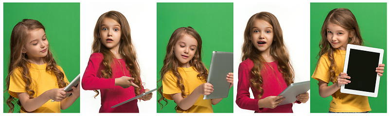 Image showing Collage about beautiful girl with laptop